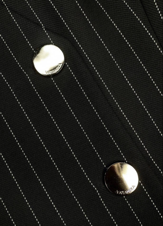 BLACK / WHITE PINSTRIPE RAYON BLEND VEST DRESS